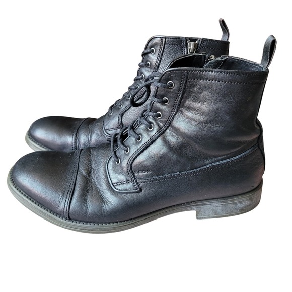 GEOX Walk Pleasure Man Black Leather Ankle Boots Lace Up Zip Closure 42.5/9.5 - Picture 1 of 5